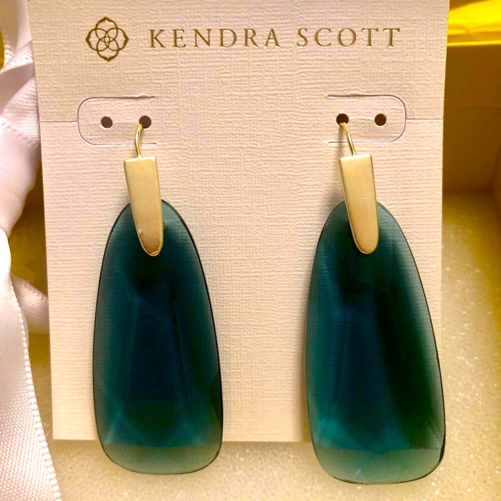 NWT Kendra Scott RARE & Retired Maize Earrings Teal & Yellow Gold FABULOUS! - Picture 5 of 9